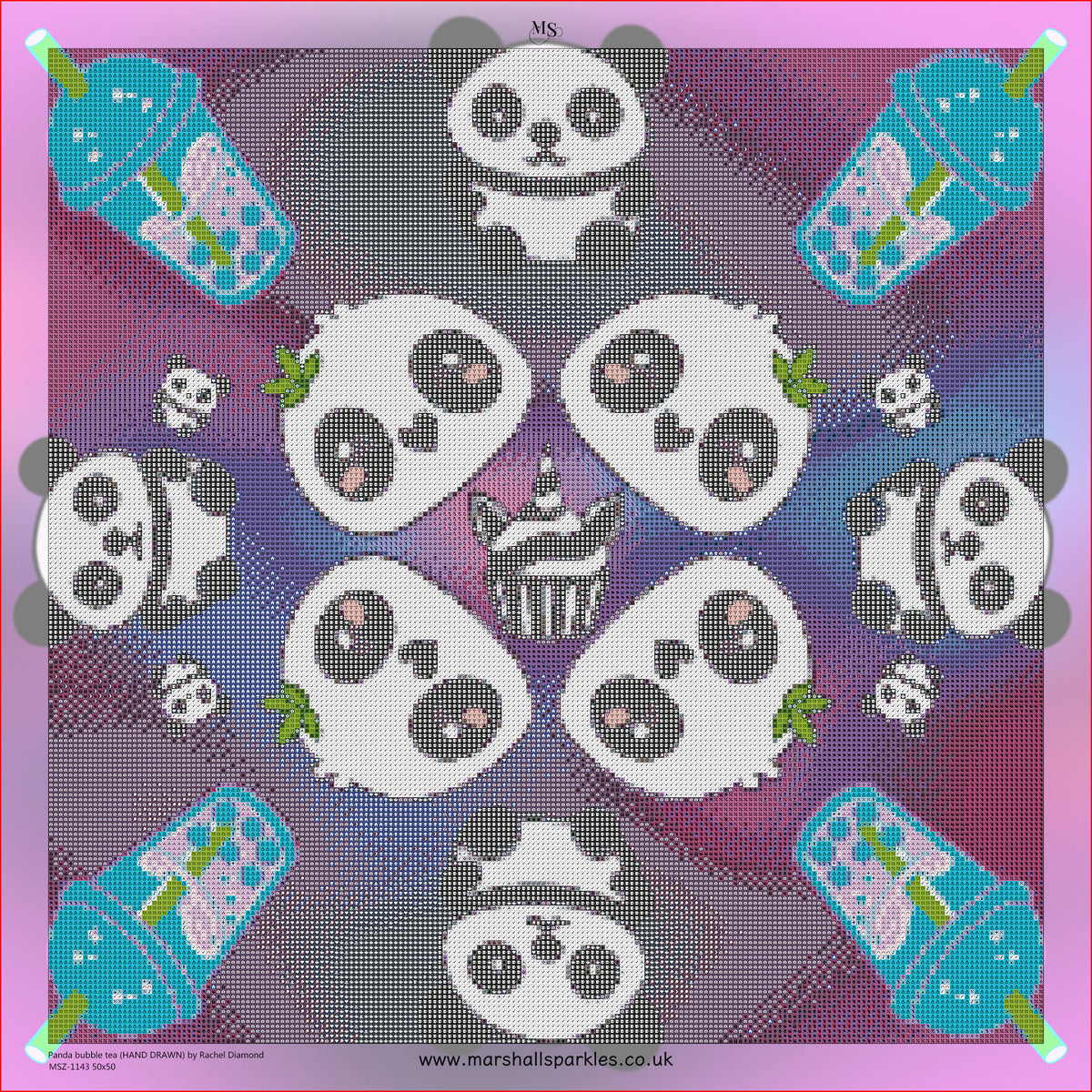 Panda bubble tea (HAND DRAWN) © 50x50 by Rachel Diamond