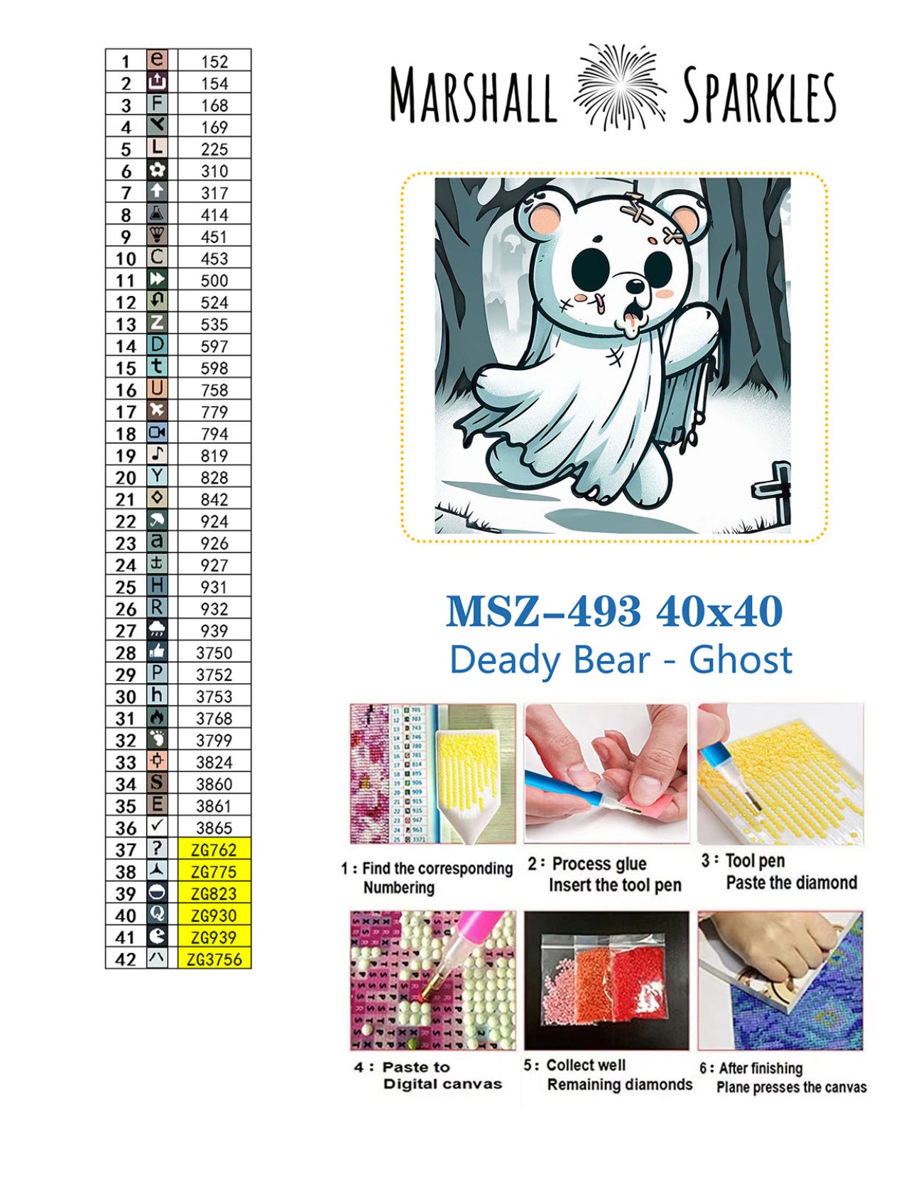 Deady Bear - Ghost © Square Fairy Drill 40x40 (stocked item)
