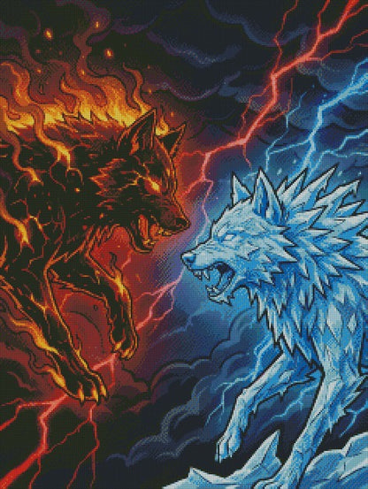 Fire Wolf Vs Ice Wolf © 60x80