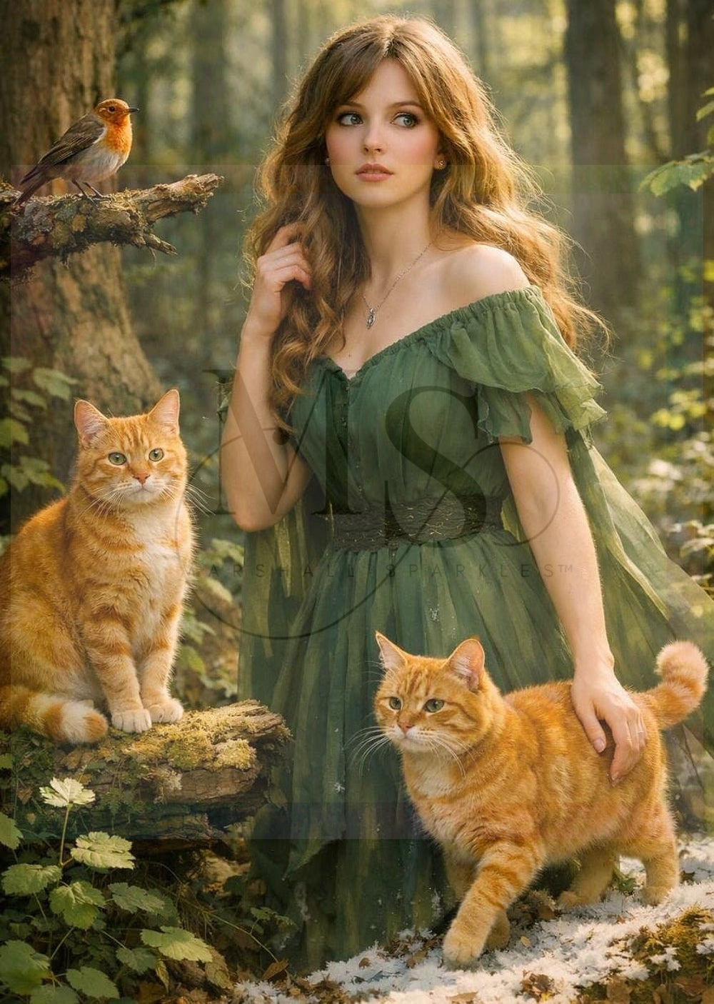 Emerald Keeper of the Forest Cats © 60x85 by Tally @ NAT Art Creations