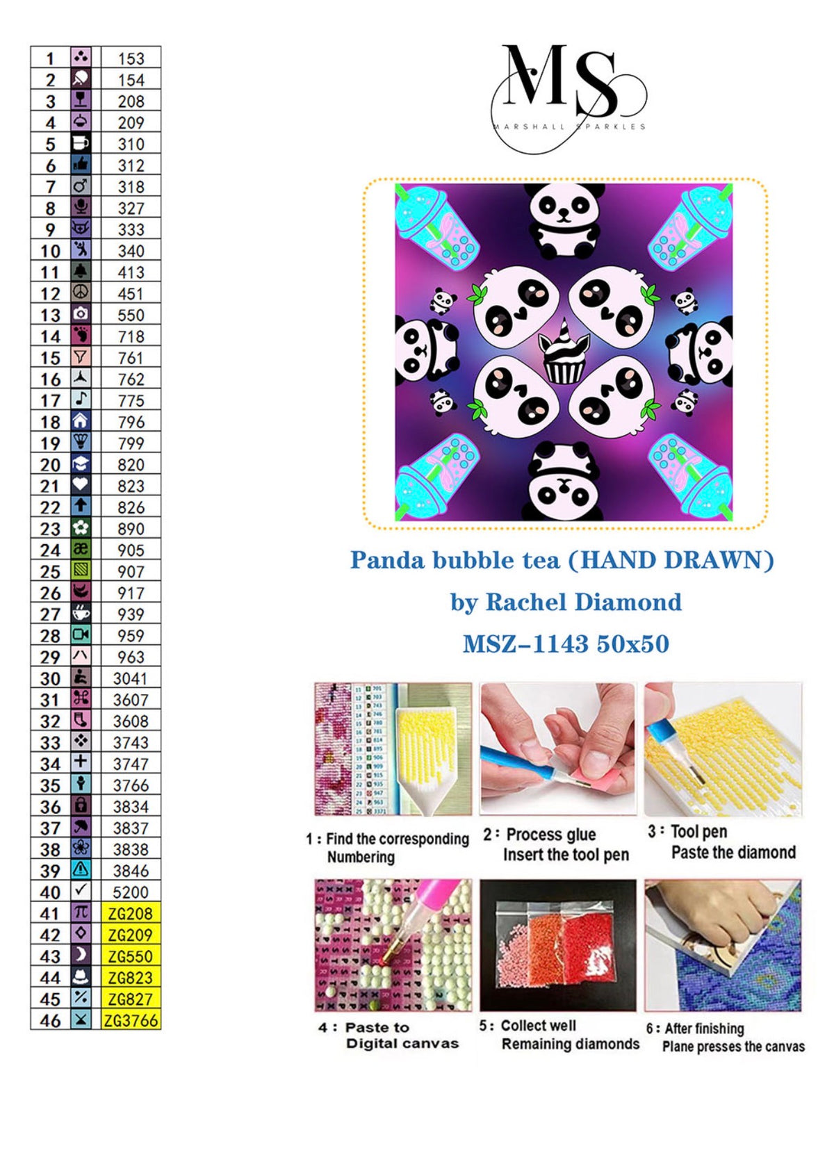 Panda bubble tea (HAND DRAWN) © 50x50 by Rachel Diamond