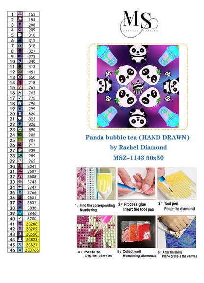 Panda bubble tea (HAND DRAWN) © 50x50 by Rachel Diamond