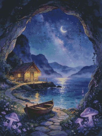 Moonlit Cabin of the Luminous Grove © 60x80