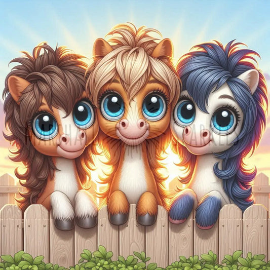Over the Fence - Ponies © 40x40 (print to order)