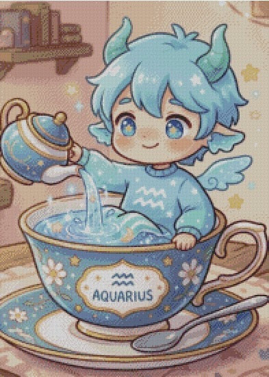 The Teacup Zodiac - Aquarius © 50x70 by RG Designs