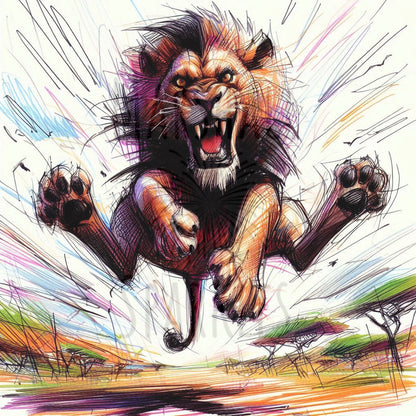 Lion Scribble Roar ©  50x50 (print to order)