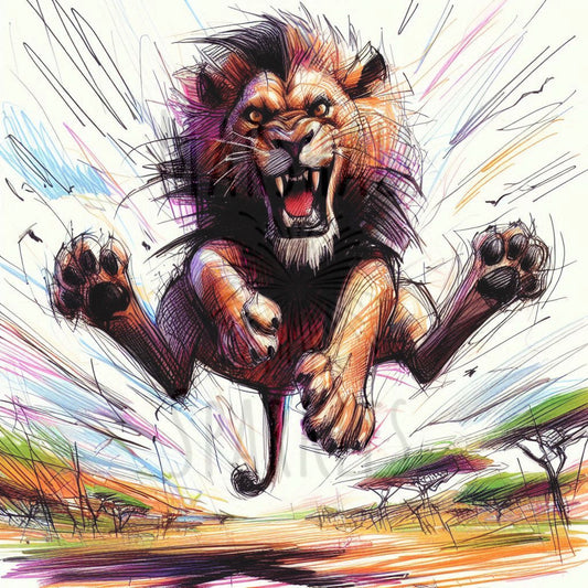Lion Scribble Roar ©  50x50 (print to order)