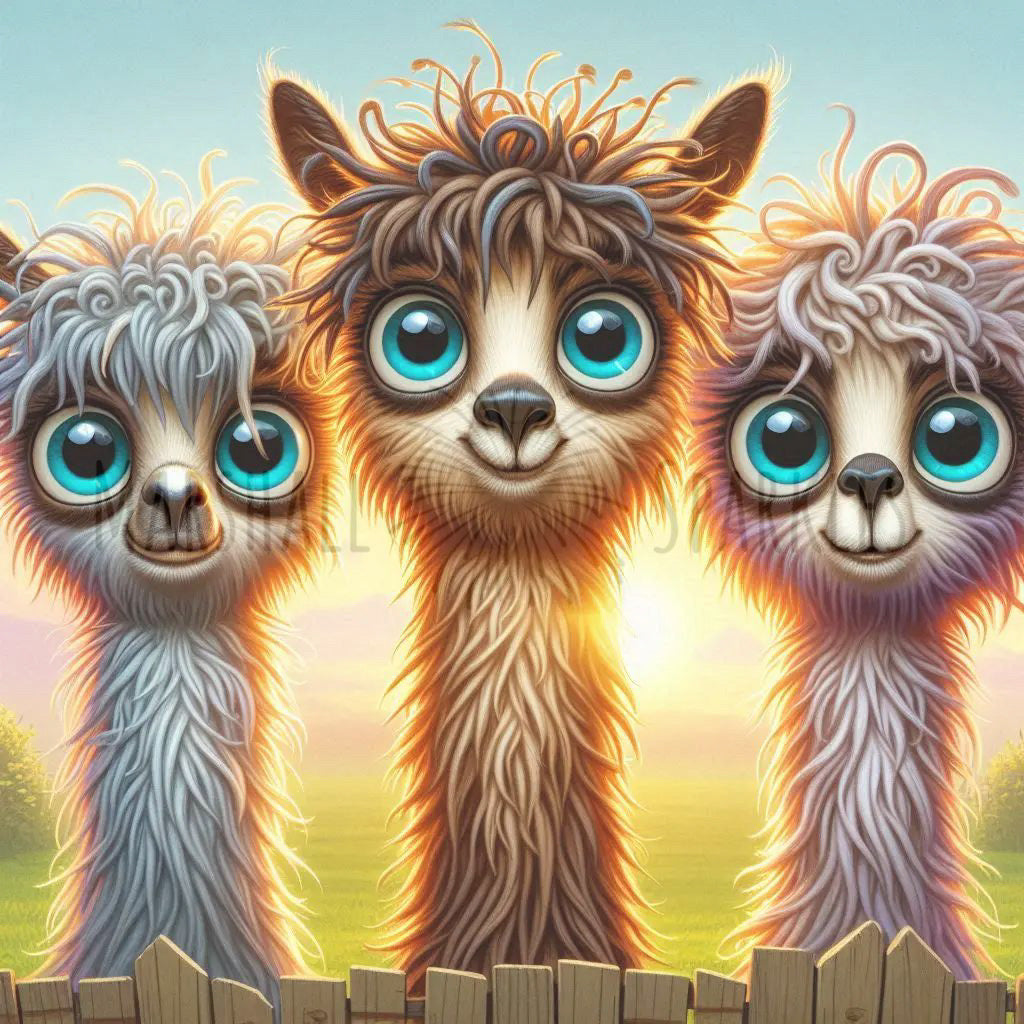 Over the Fence - Llamas © 40x40 (print to order)