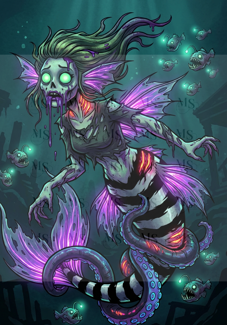 Kraken‑Cursed Mermaid © 60x80