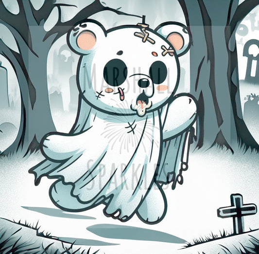 Deady Bear - Ghost © Square Fairy Drill 40x40 (stocked item)