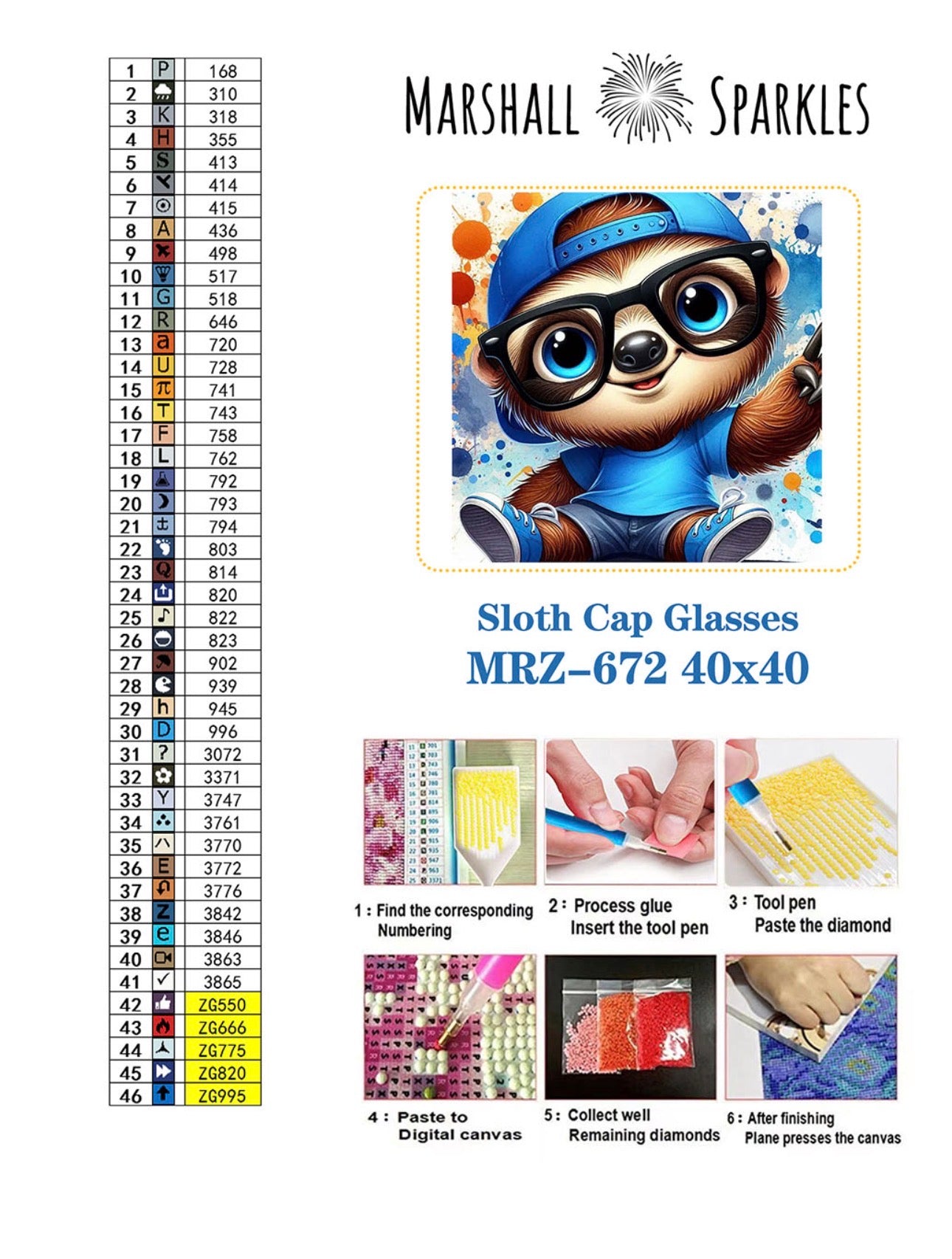 May Sloth Cap Glasses © 40x40 Round Fairy Drill