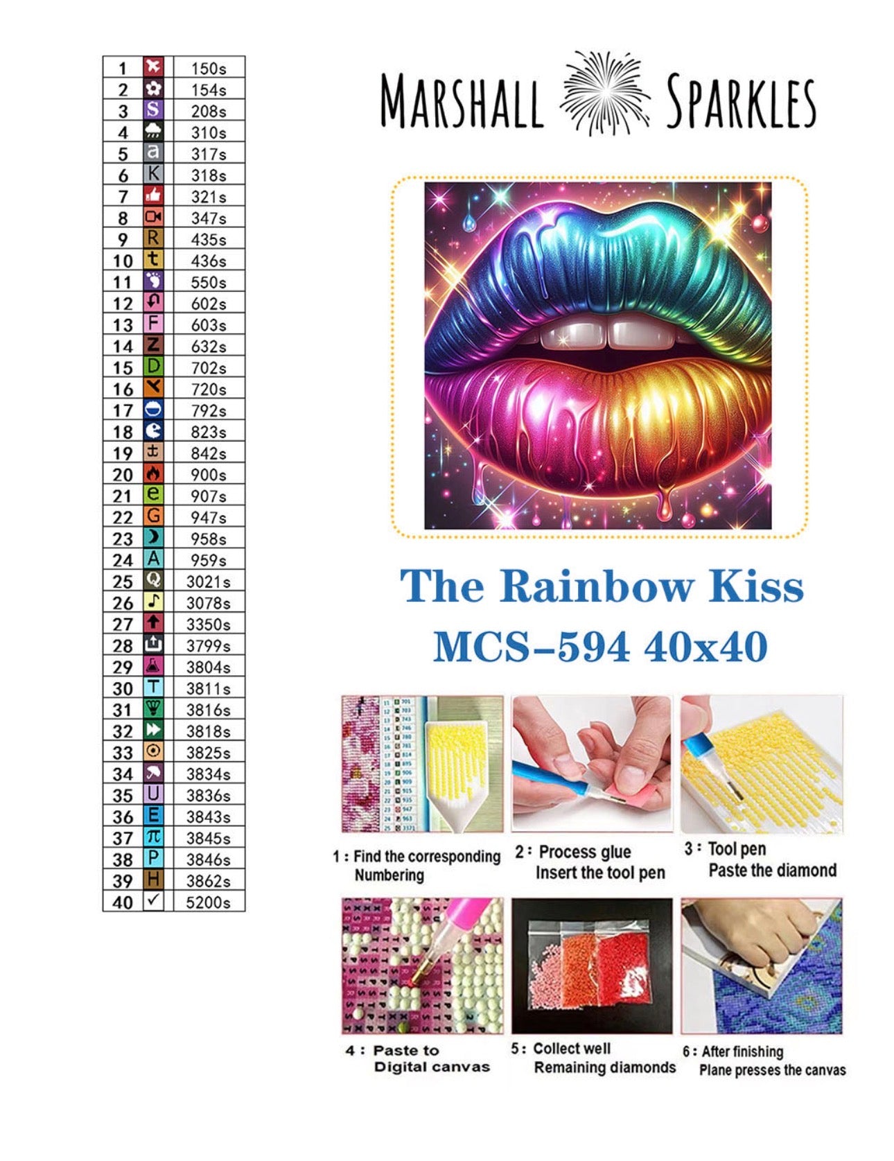 The Rainbow Kiss © 40x40 Square FULL CRYSTAL - (PTO)