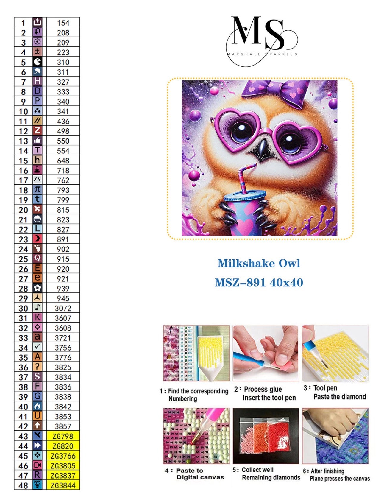 Milkshake Owl © 40x40 Square Fairy Drill