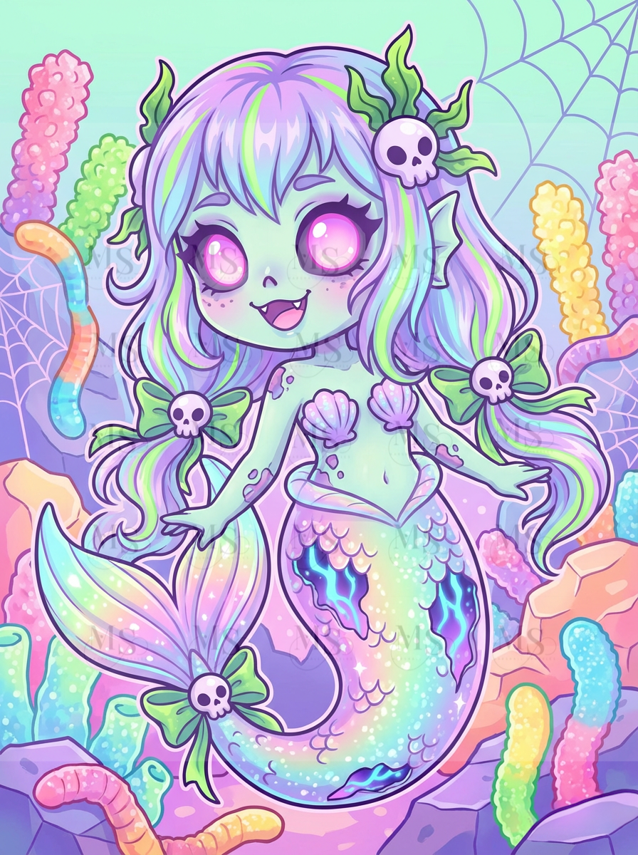 Candy‑Coated Zombie Mermaid © 60x80
