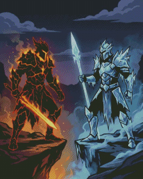 Fire & Ice Warrior Battle © 60x75
