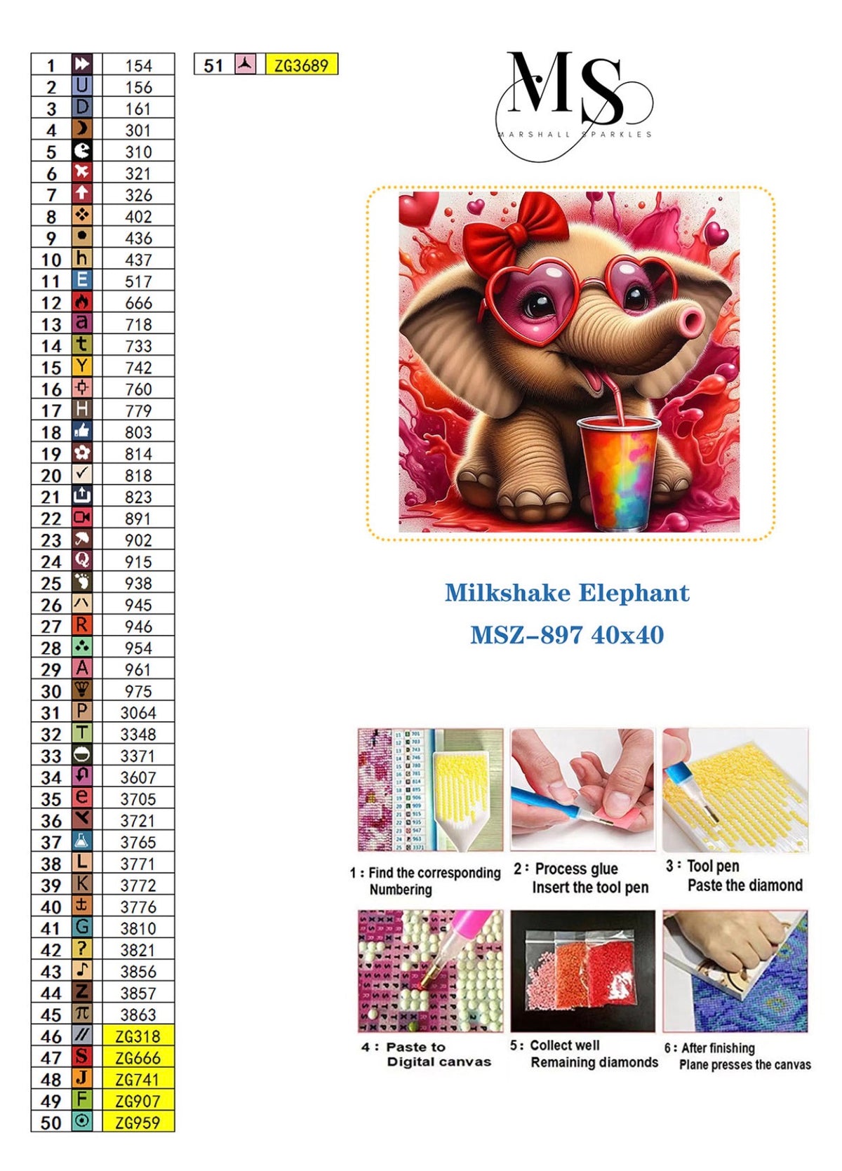 Milkshake Elephant © 40x40 Square Sparkles  Drill™
