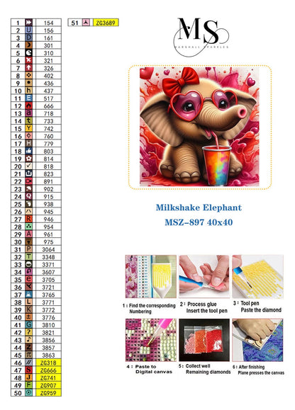 Milkshake Elephant © 40x40 Square Sparkles  Drill™