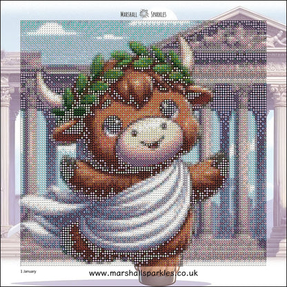 12 Months of Highland Cows © 30x30 free birthday canvas