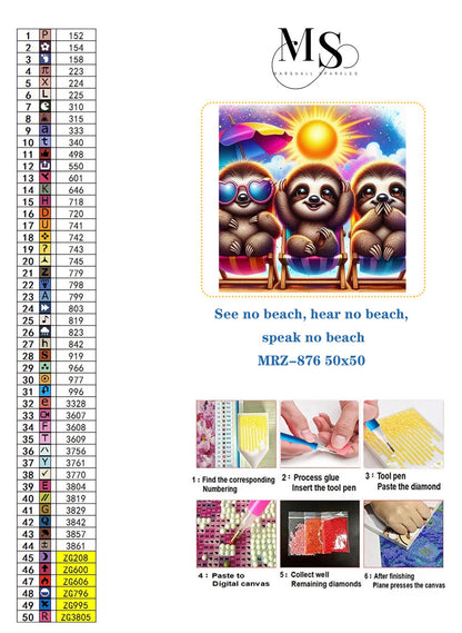 See no beach, hear no beach, speak no beach © 50x50 round fairy drill