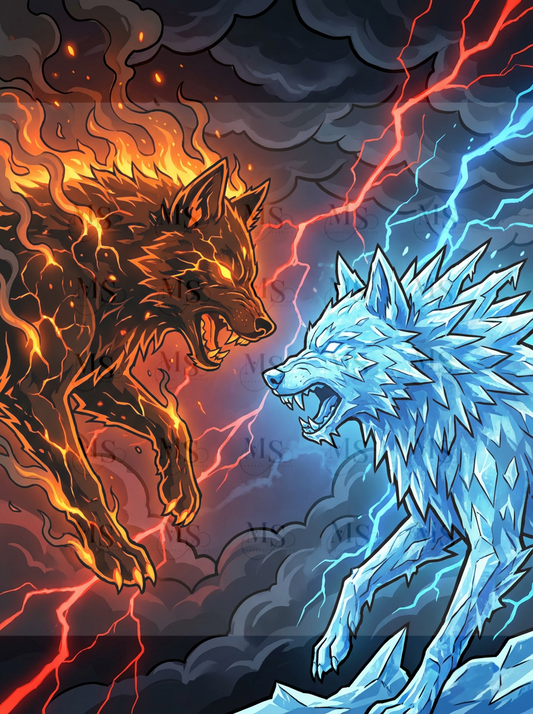 Fire Wolf Vs Ice Wolf © 60x80