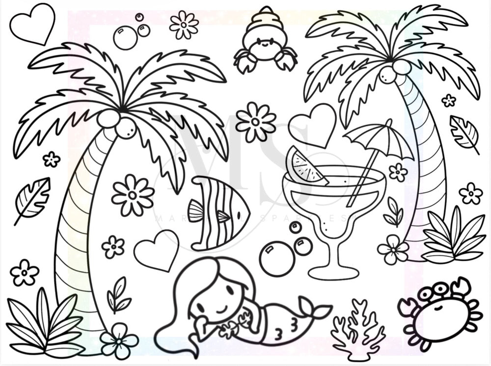 Colour Revel Doodle™ - Mer-Tails & Sea Pals © 60x45 Square Drill Only (Hand Drawn) by Sparkles & Doodles