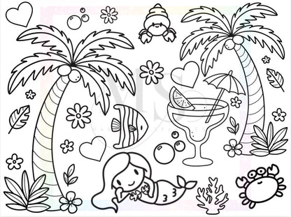 Colour Revel Doodle™ - Mer-Tails & Sea Pals © 60x45 Square Drill Only (Hand Drawn) by Sparkles & Doodles