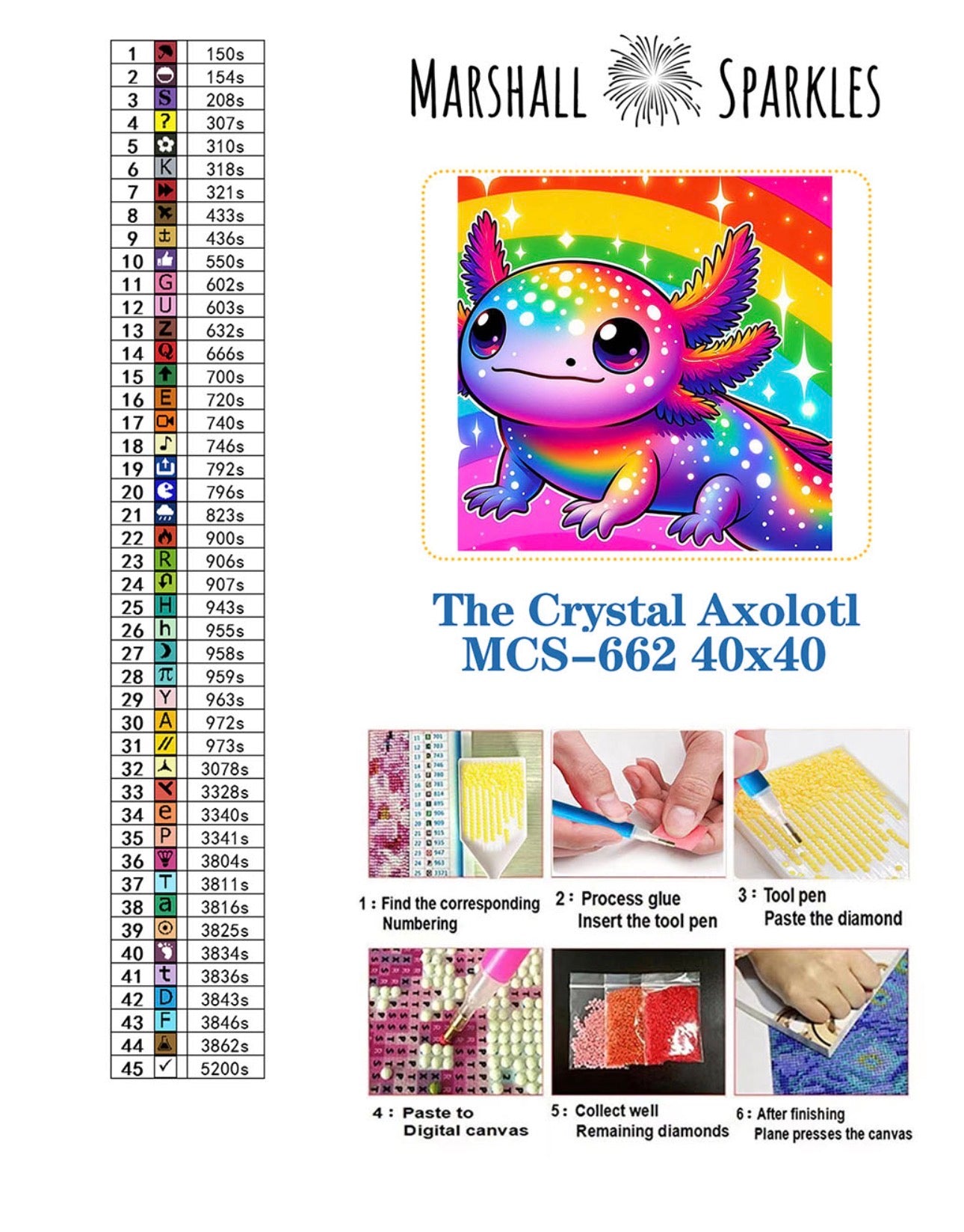 The Crystal Axolotl ©  40x40 Square FULL CRYSTAL DRILL (print to order)