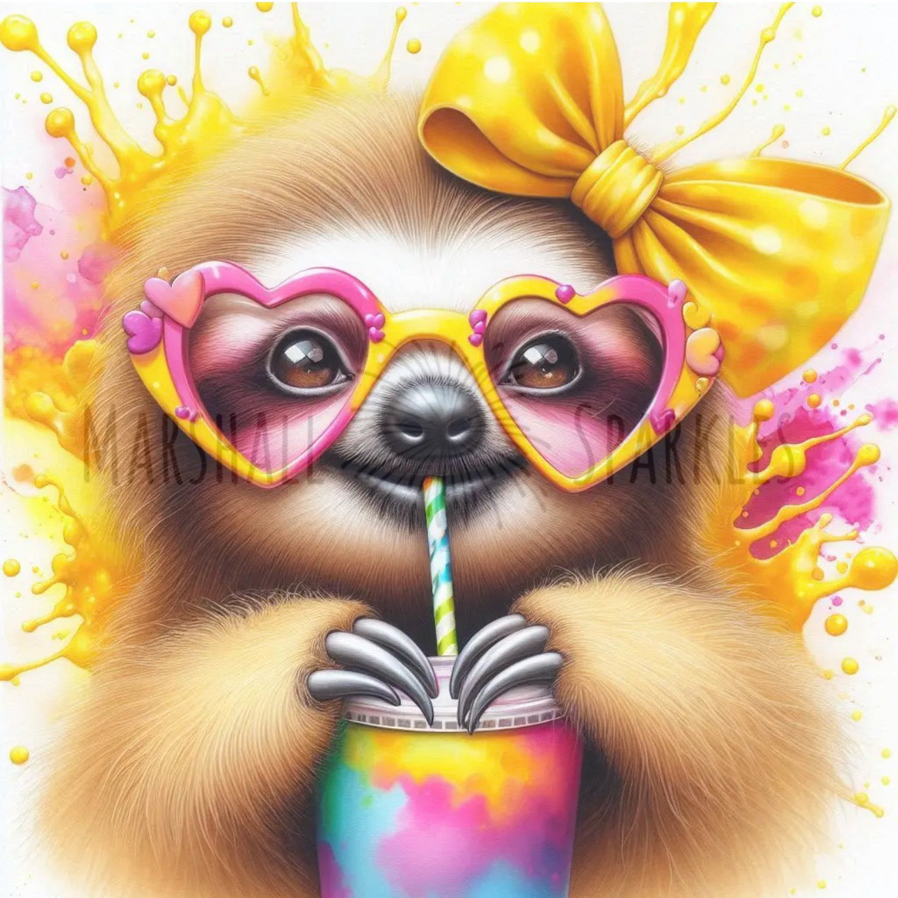 Milkshake Sloth © 40x40 Round Sparkle Drill
