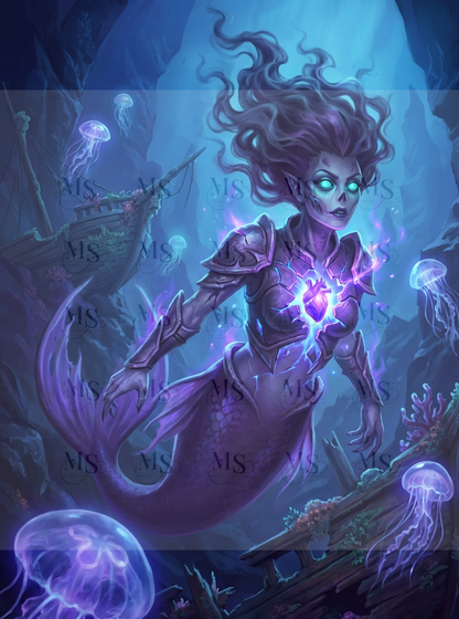 Heart‑Glow Zombie Mermaid © 60x80
