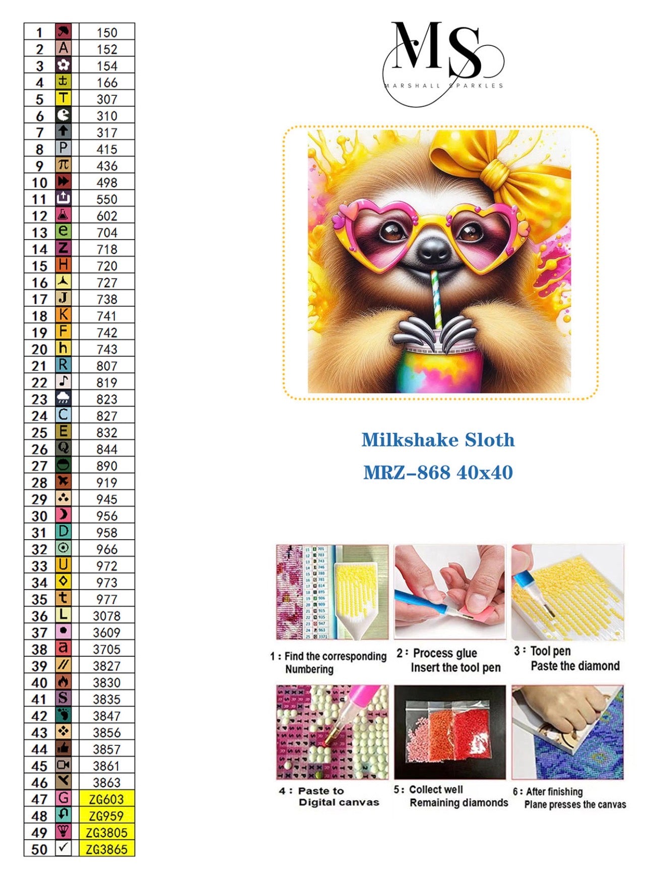 Milkshake Sloth © 40x40 Round Sparkle Drill