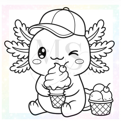 Colour Revel Doodle™ - Ice Cream - Alotl 40x40 Square Drill Only© (Hand Drawn) by Sparkles & Doodles