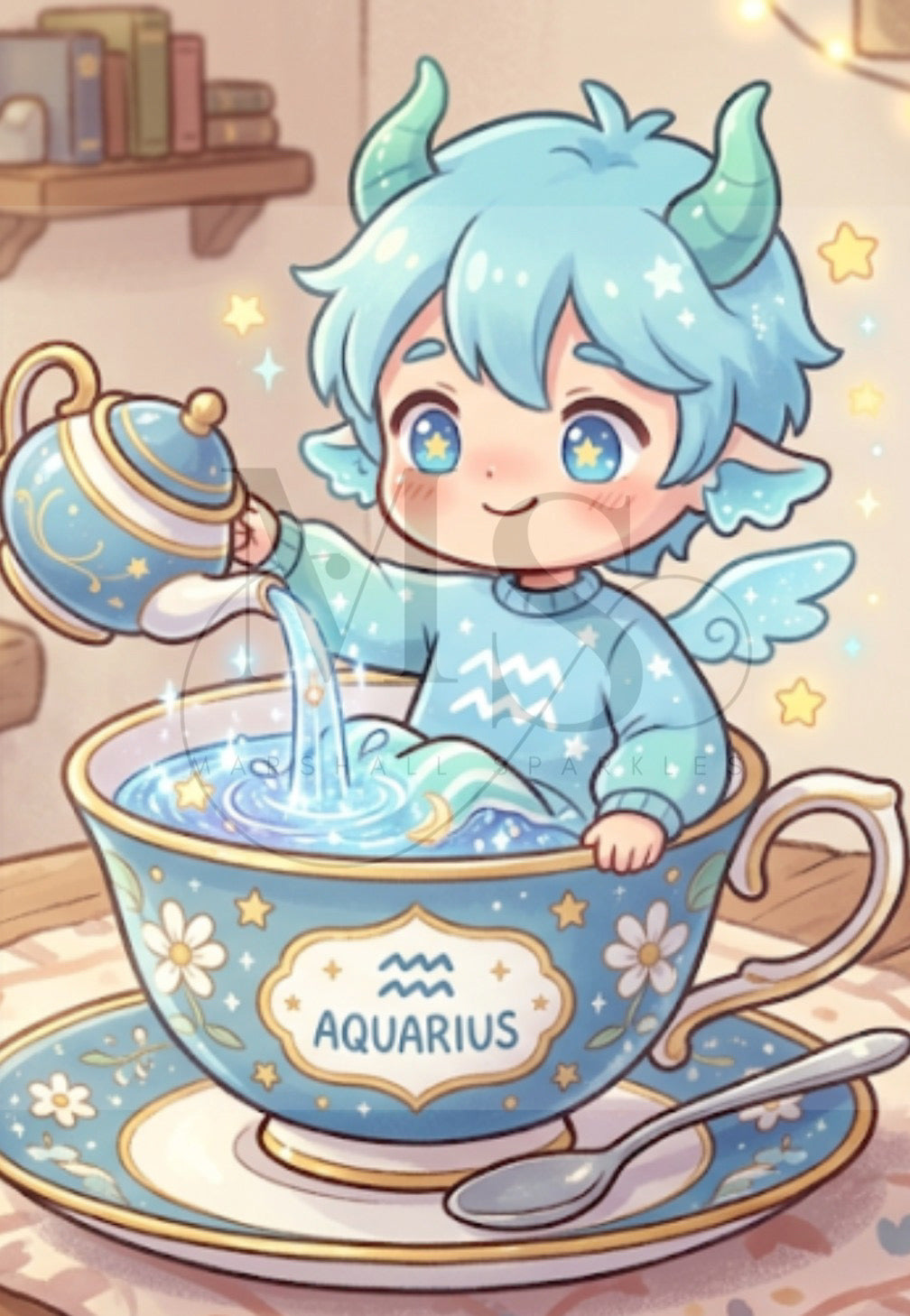 The Teacup Zodiac - Aquarius © 50x70 by RG Designs