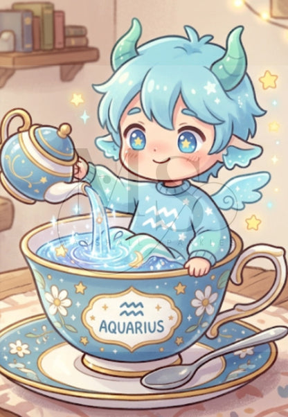 The Teacup Zodiac - Aquarius © 50x70 by RG Designs