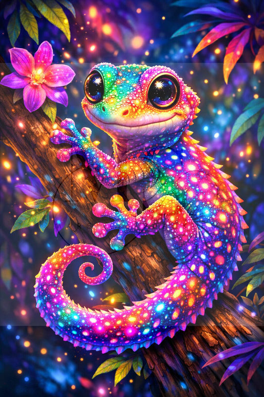 Neon Gekko © 60x90 with Neon Glitter Drills