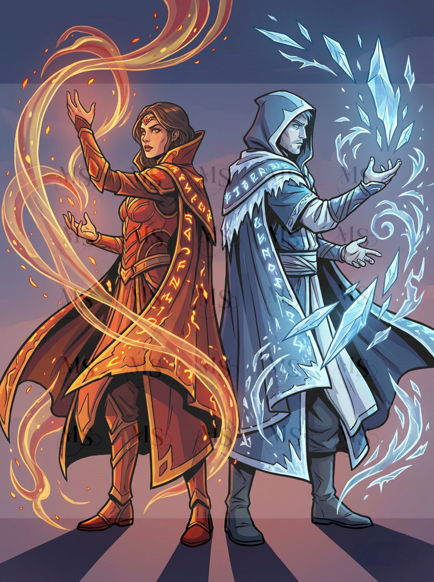 Fire Sorcerer vs Ice Sorcerer © 60x80