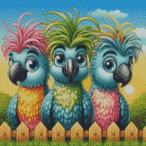 Over the Fence - Parrots © 40x40 (print to order)
