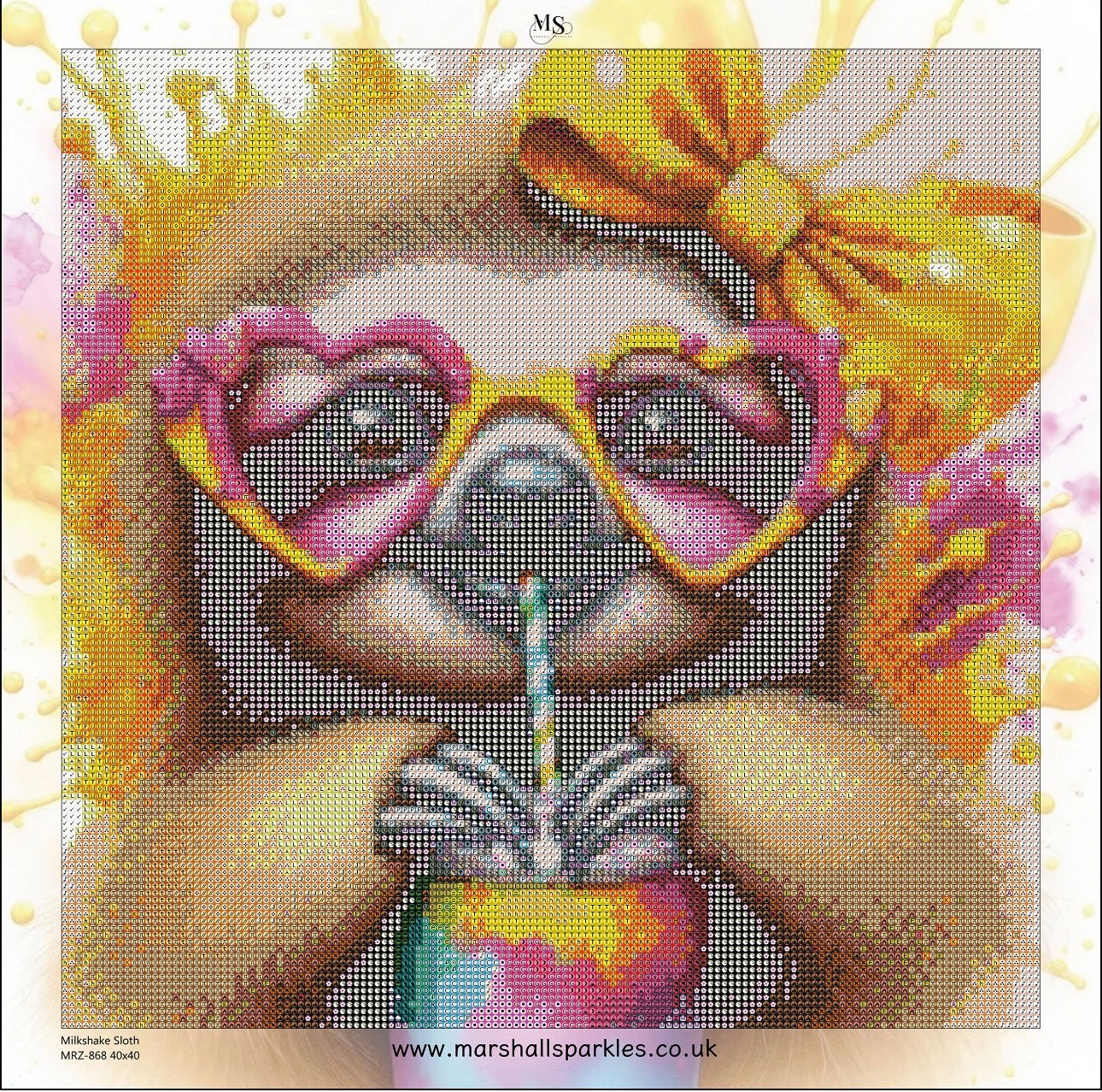 Milkshake Sloth © 40x40 Round Sparkle Drill