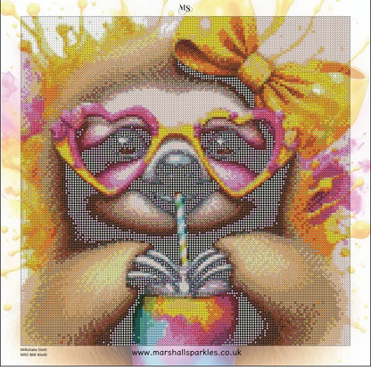 Milkshake Sloth © 40x40 Round Sparkle Drill