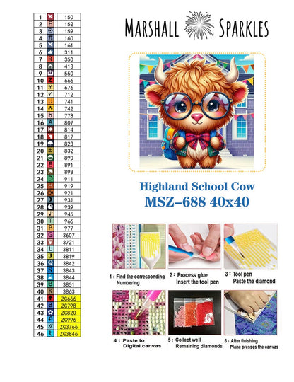 February Highland School Cow © 40x40 Square Fairy drill