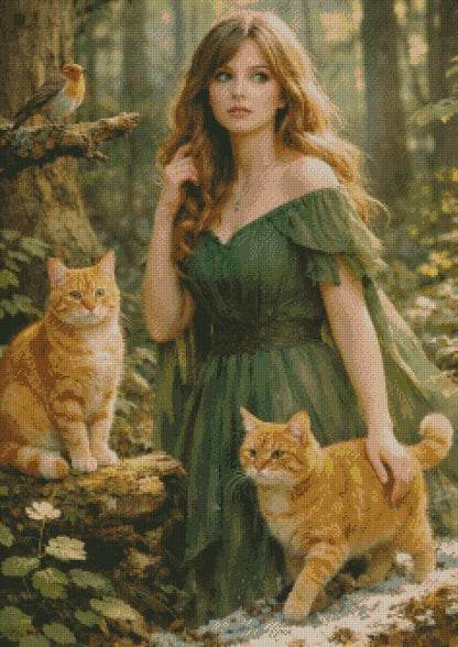 Emerald Keeper of the Forest Cats © 60x85 by Tally @ NAT Art Creations