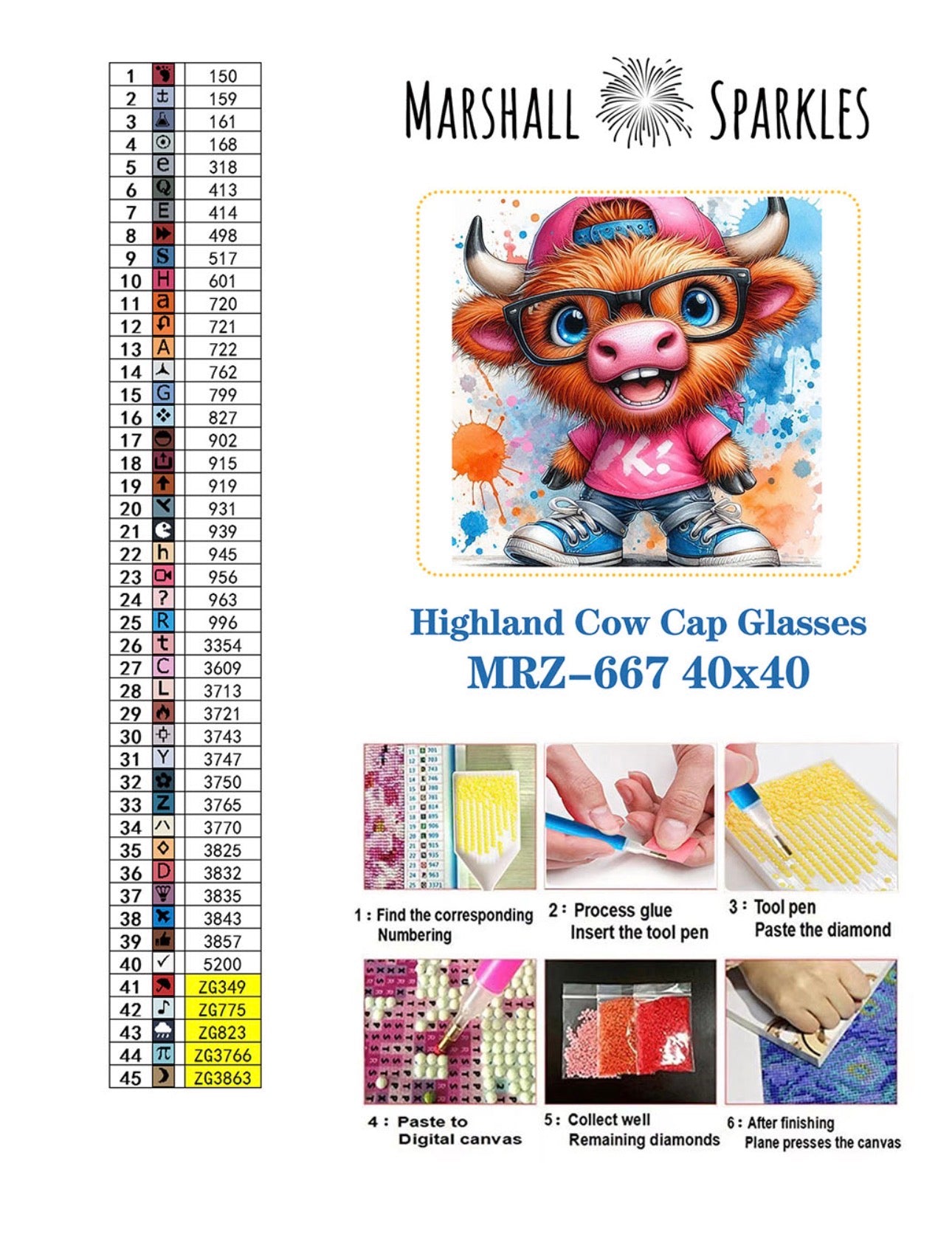 Highland Cow Cap Glasses © 40x40 Round Fairy Drill