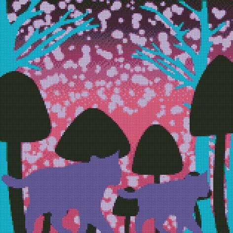 Forest cats (HAND DRAWN) © 40x40 by Rachel Diamond