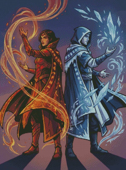 Fire Sorcerer vs Ice Sorcerer © 60x80