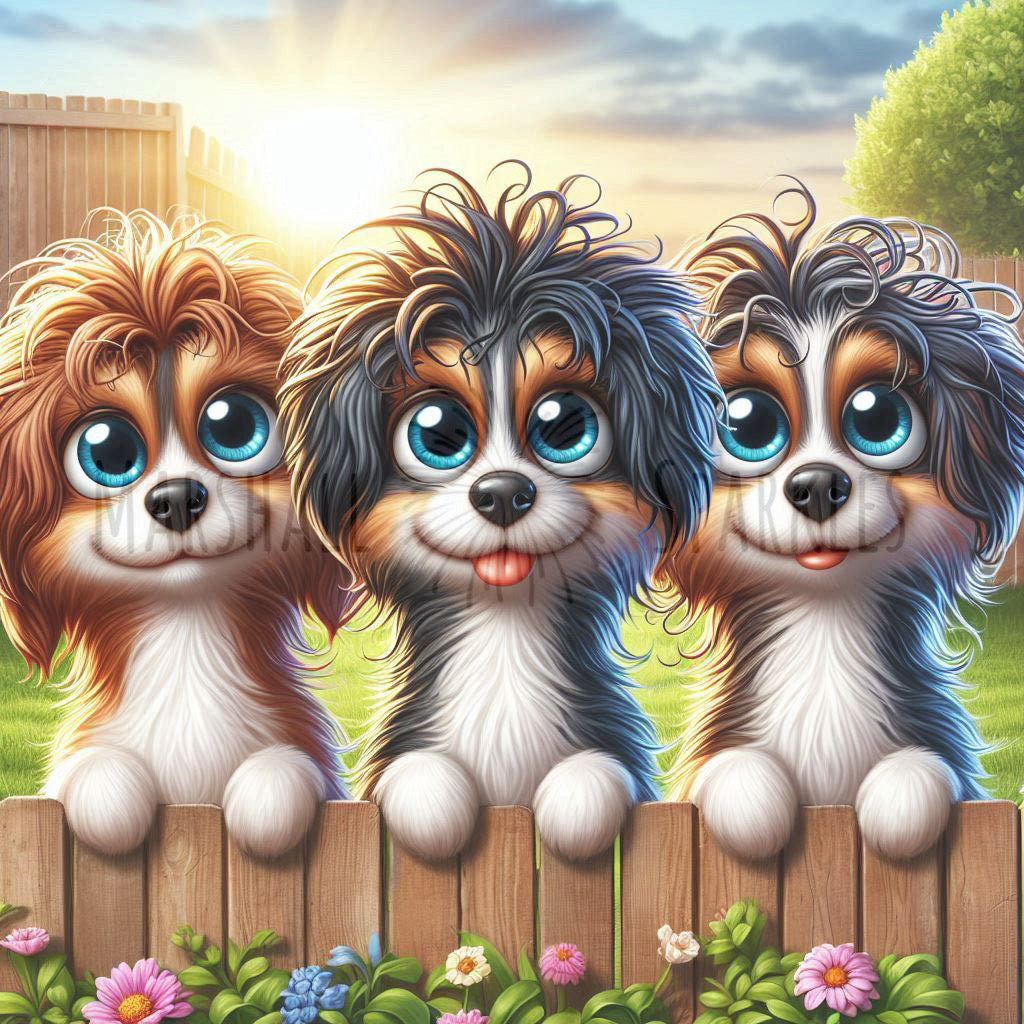 Over the Fence - Puppies © 40x40 (print to order)