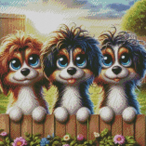 Over the Fence - Puppies © 40x40 (print to order)