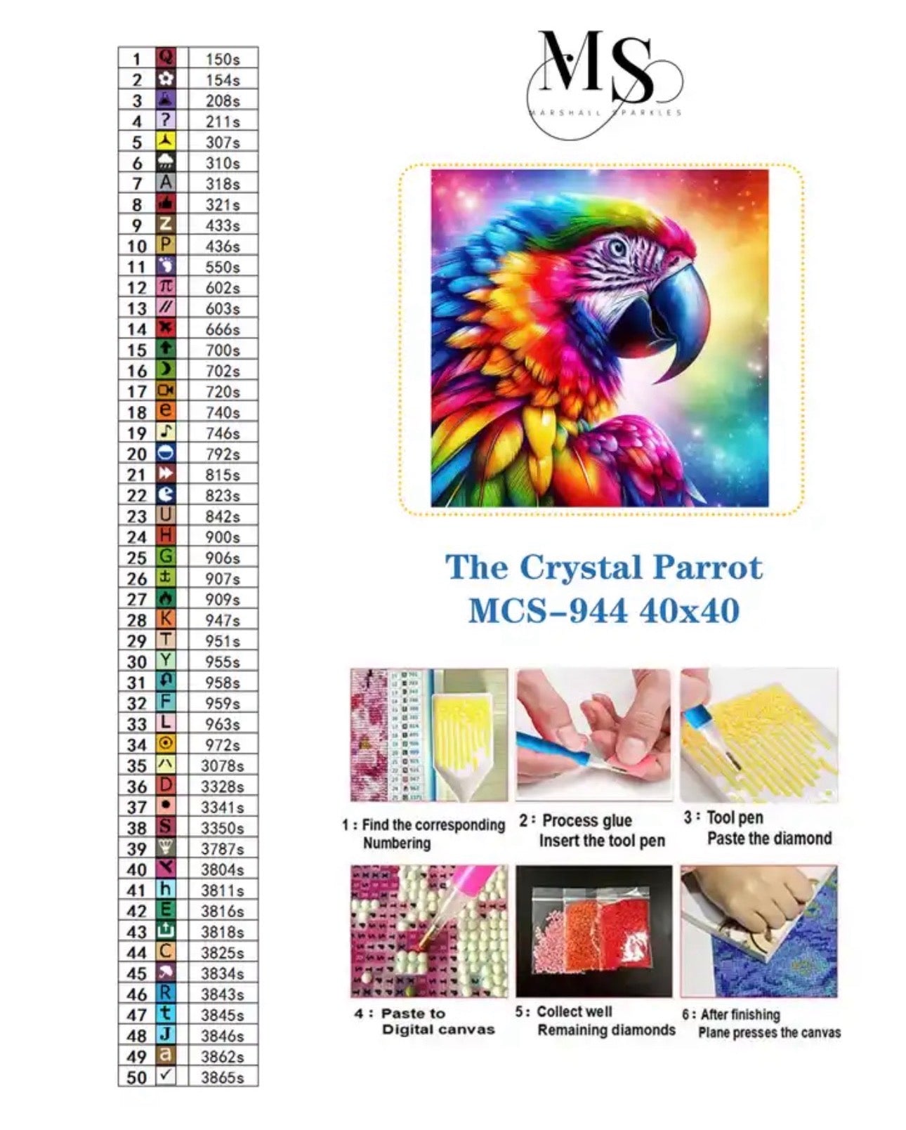The Crystal Parrot ©  40x40 Square FULL CRYSTAL DRILL
