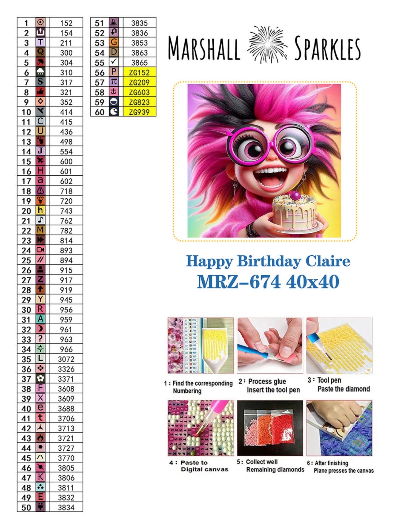March Happy birthday Claire © 40x40 Round Fairy Drill