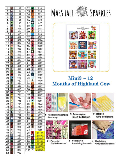 12 Months of Highland Cows © 30x30 free birthday canvas