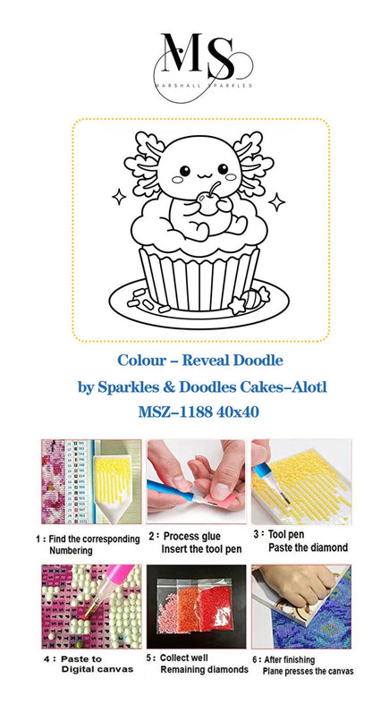 Colour Reveal Doodle™ - Cakes-Alotl 40x40 Square Drill Only © (Hand Drawn) by Sparkles & Doodles