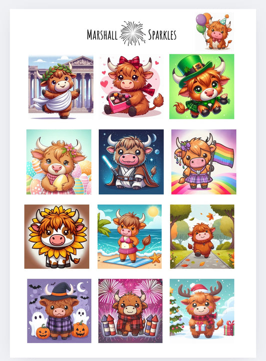 12 Months of Highland Cows © 30x30 free birthday canvas